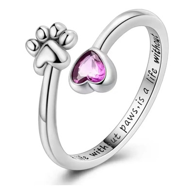 Anillo Mujer Huella De Perro Plata S925 Plateado Ajustable