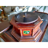 Gramofone Antigo Em Madeira Funcionando