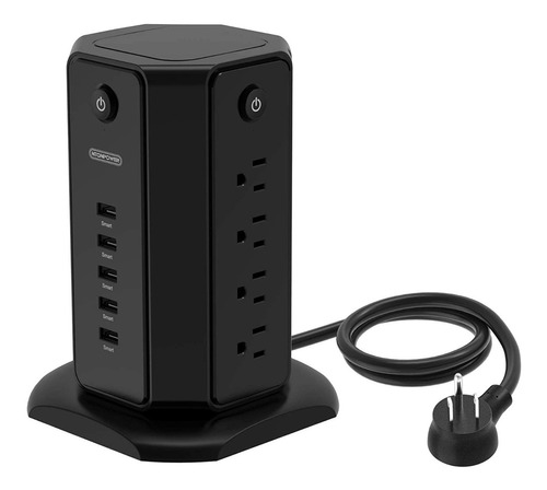 Torre Multitoma Energía Protección Sobretensiones 5 Usb