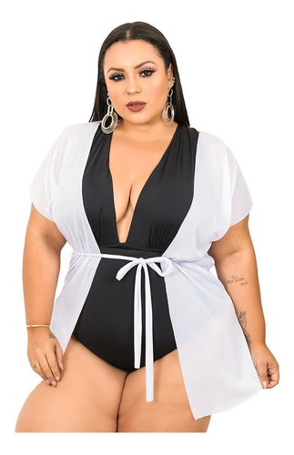 Saída Praia Plus Size Feminina Curta Kimono Amarrar Verão