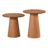 Conjunto Mesa Lateral Cone Em Madeira Cor Mel