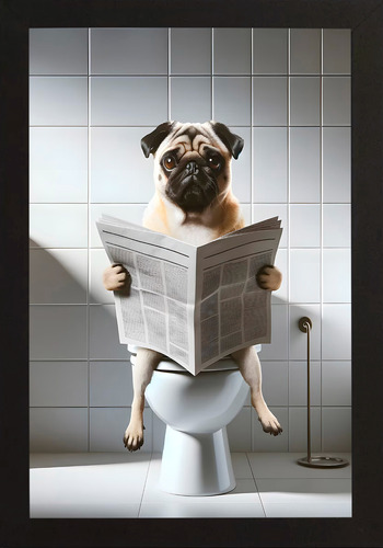 Quadro Divertido Cachorro Banheiro Com Vidro
