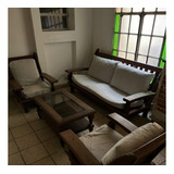 Juego De Living Algarrobo 3c + 10 Almohadones + Mesa Ratona