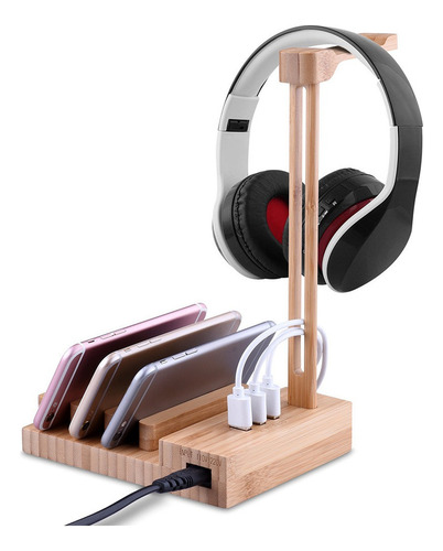 Soporte De Madera Para Auriculares Universal De Carga.