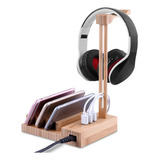 Soporte De Madera Para Auriculares Universal De Carga.