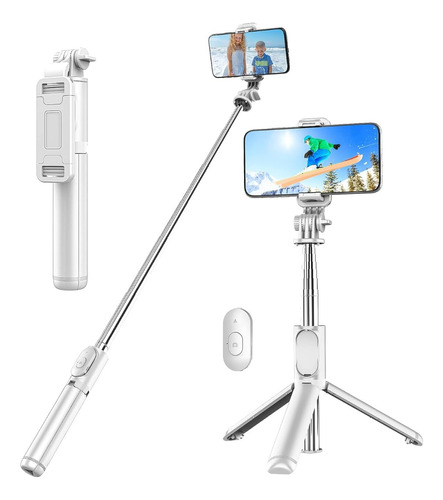 Selfie Stick Trípode Celular Control Remoto Bluetooth Blanco