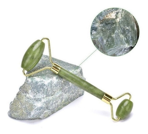 Masajeador Doble Rodillos Piedra Jade Facial Corporal