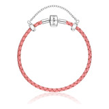 Pulseira De Couro Rosa Claro E Prata 925 - 18 Cm