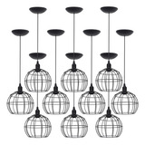 10 Pendentes Aramado Globo Vintage Retrô Industrial Preto