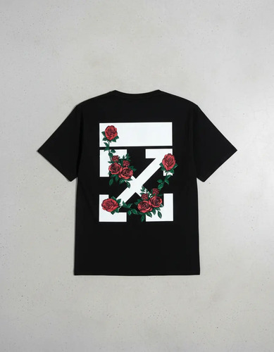 Playera Off White Negra - Rosas