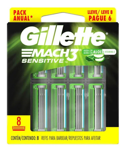 Repuesto De Afeitar Gillette Mach3 Sensitive 8 U