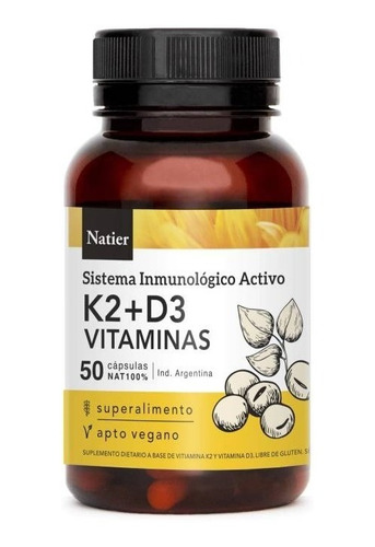 Vitamina K2 D3 Natier Protege El Corazon Apto Celiaco 50 Cap