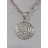 Conjunto Cadena Y Medalla San Benito Plata 925 Importante