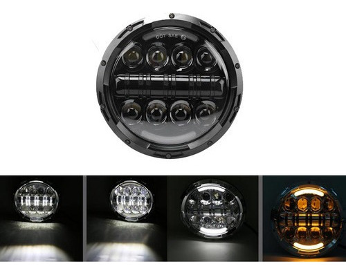 Un 7 H4 Faro Led Drl Wrangler Jeep Vocho Moto Harley Jk Tj