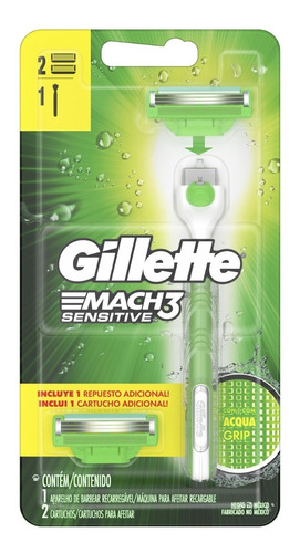 Aparelho Gillette Mach3 Acqua Grip Sensitive C/ 2 Unidades