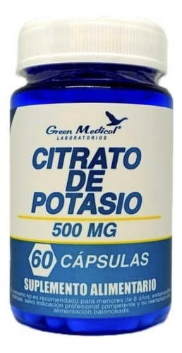 Citrato De Potasio 500 Mg Cápsulas X 60 Green Medical Sabor S/s