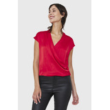 Blusa Efecto Cruzado Tipo Satín Rojo Nicopoly