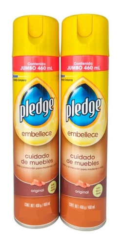 Lustrador De Muebles Pledge Brillo Protección 460ml 2 Piezas