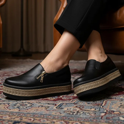 Tênis Slip On Feminino Zíper E Sola Borracha Robusta | Frete grátis