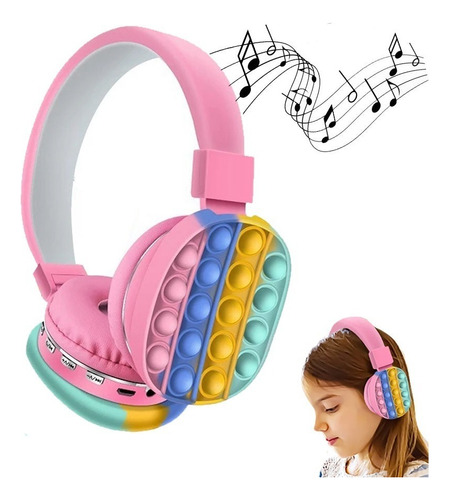 Audifonos Diadema Push Pop It Bluetooth Inalambrico Color Rosa