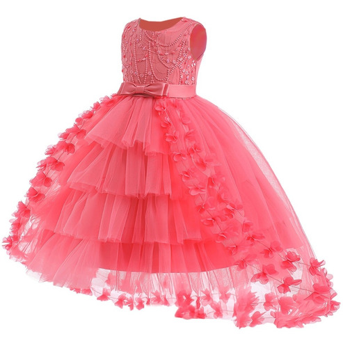 Vestido De Elegante Princesa Boda Niños Flores Fiesta Noche