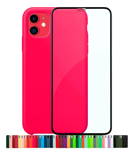 Capinha Silicone Compatível iPhone Todos Modelos + Película