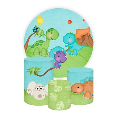 Kit Painel Redondo + Capas P Cilindro Dino Baby Tecido