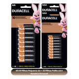 Kit Duracell 32 Pilhas Palito Aaa +  16 Pilhas Pequena Aa