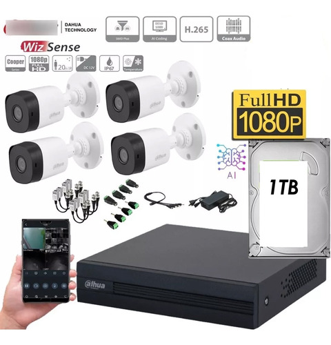 Kit Dahua 4 Camaras Hd 2.8 Dvr Hdd 1 T Completo Nuevo !!! 