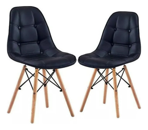 Jogo 2 Cadeiras Charles Eames Eiffel Estofada Botonê Cor Da Estrutura Da Cadeira Preta