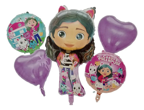 Kit 5 Globos Fiesta Infantil Gabby Casa De Muñecas