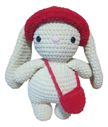 Peluche Amigurumi De Chenille Coneja/o Con Sombrero Y Morral