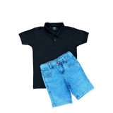 Camisa Polo Infantil 10 Ao 16 + Bermuda Jeans Menino Kit 