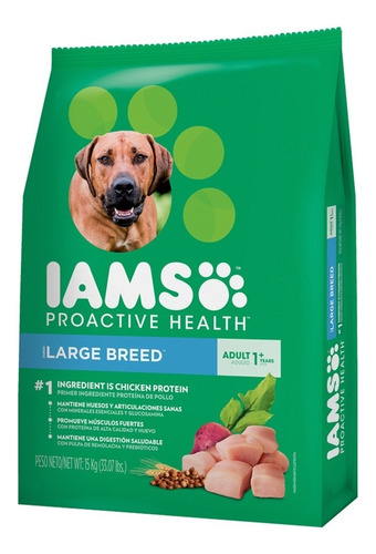 Alimento Iams Proactive Health Para Perro Adulto De Raza Grande Y Gigante Sabor Pollo En Bolsa De 15 kg