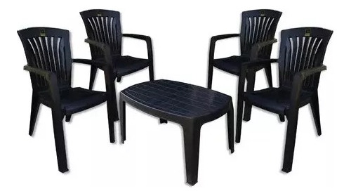 Combo 4 Silla Kansas 1 Mesa Ratona Negro Mascardi Apilable