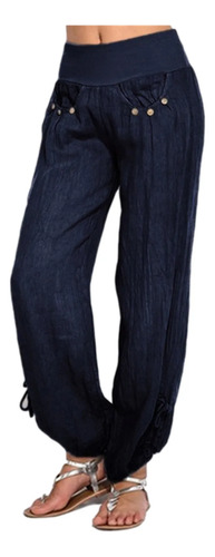 Pantalones A La Moda Para Mujer Con Botones Anchos, Pernera