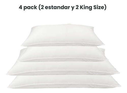 4 Pack Almohadas De Microfibra (2 Estándar + 2 King Size) Color Blanco