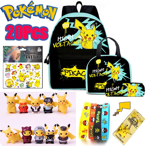 Mochila De Anime Pikachu De 20 Piezas Para Niños Y Niñas