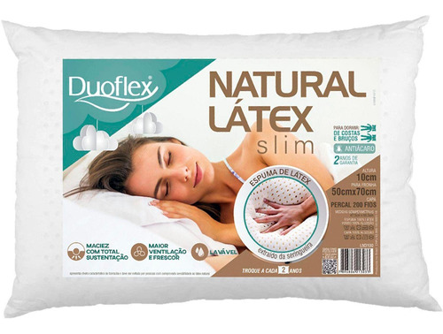 Travesseiro Duoflex Natural Látex Slim, 50x70 Perfil Baixo Cor Única