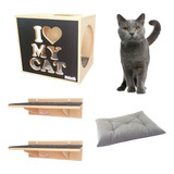 Kit Nicho Gatos C/almofada + 2 Prateleiras Arranh.c/carpete