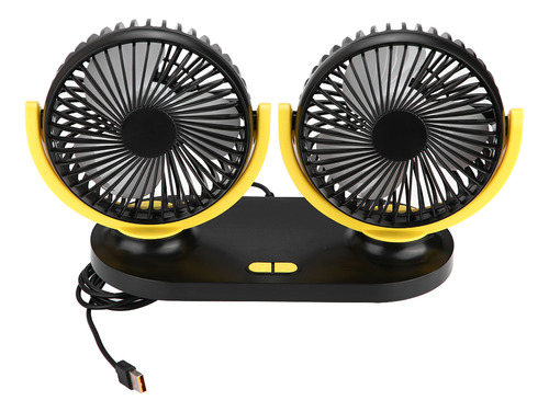 Ventilador De Aire Amarillo De Doble Cabezal Usb Para Coche,