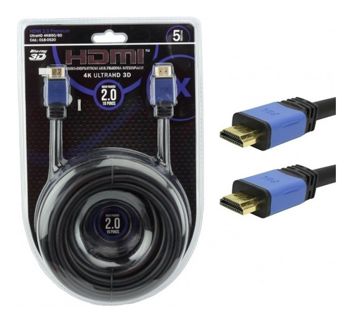 Cabo Hdmi 5m Blindado 2.0 Ethernet 5 Metros 4k 3d 2160p