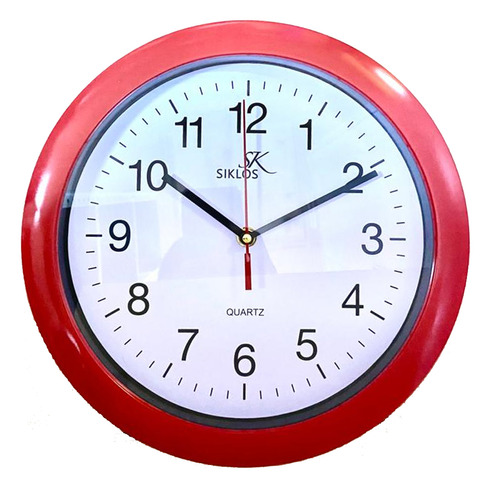Reloj Pared Plastico Siklos Gb8110 28 Cm Silencioso Color De La Estructura Rojo Color Del Fondo Blanco
