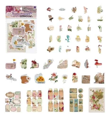 Set De 100 Stickers Vintage Naturaleza Scrapbooking Collages