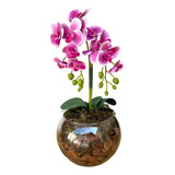 Arranjo Completo Orquídea Siliconada Com Folhas Vaso Vidro