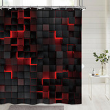 Cortina De Ducha Negra Y Roja Diseño Moderno Abstracto En 3d