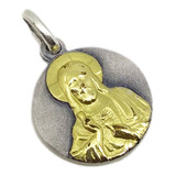 Medalla Sagrado Corazón De Jesús - Plata  Y Oro - 18mm
