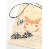 Set Collar Aros Plata Guía Espiritual Mariposa Nocturna 