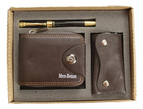 Cartera Hombre Tarjetero Porta Llaves Y Pluma Set De Regalo