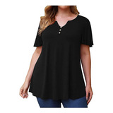 Mujer Blusa Camiseta Ropa De Talla Grande Solid Button Short